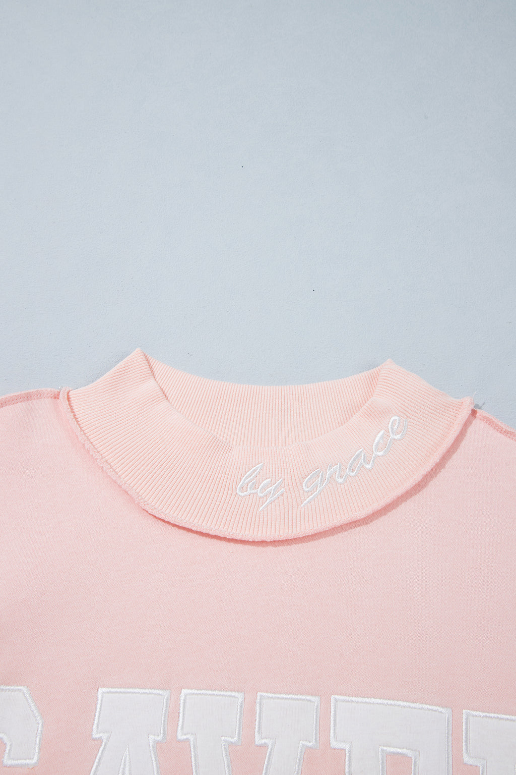 Fiery Red Saved By Grace Embroidered Detail Letter Graphic High Neck Sweatshirt