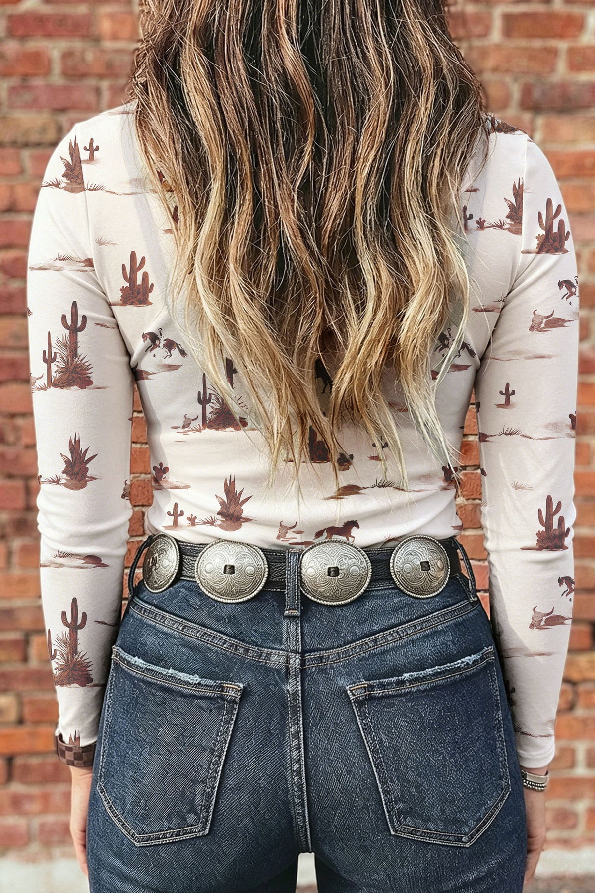 Apricot Floral Print Slim Fit Mesh Long Sleeve Mock Neck Top