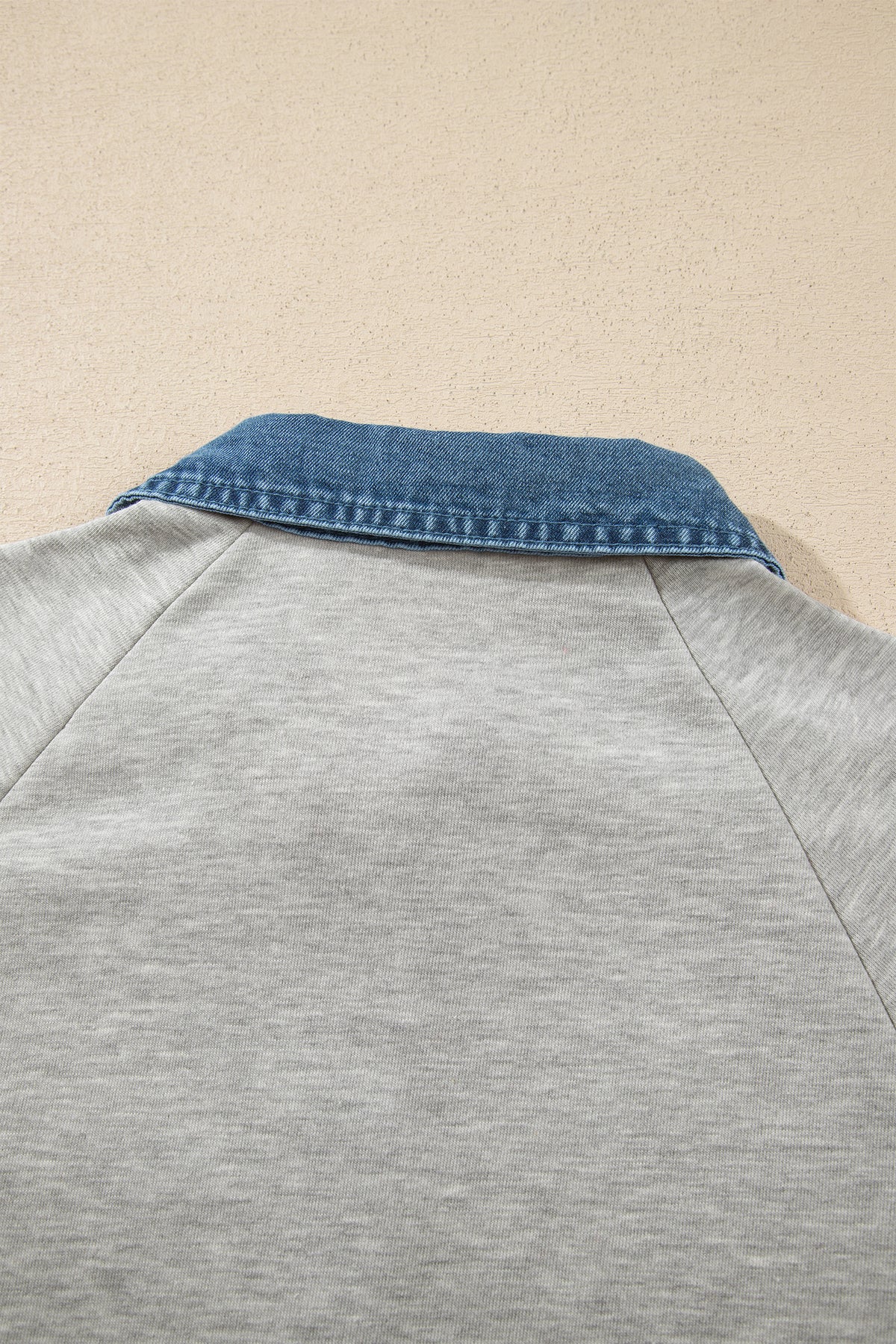 Gray Denim Collar Patchwork Long Sleeve Pullover Top