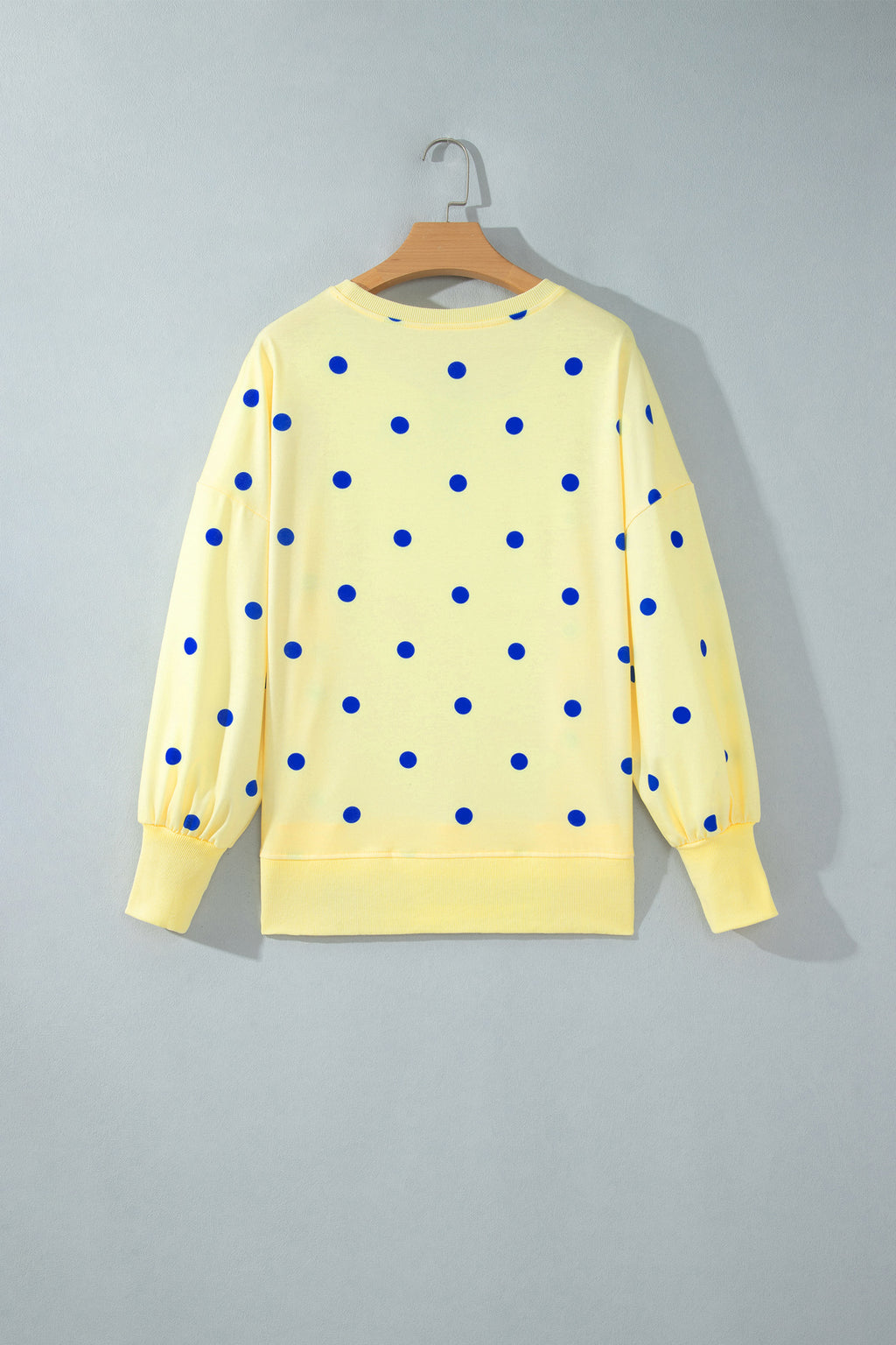 Beige Polka Dot Loose Long Sleeve Split Hem Pullover Top