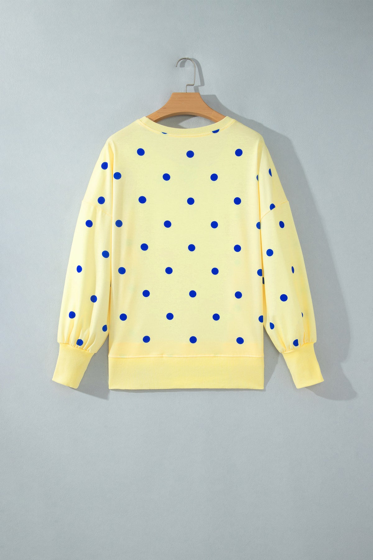 Beige Polka Dot Loose Long Sleeve Split Hem Pullover Top