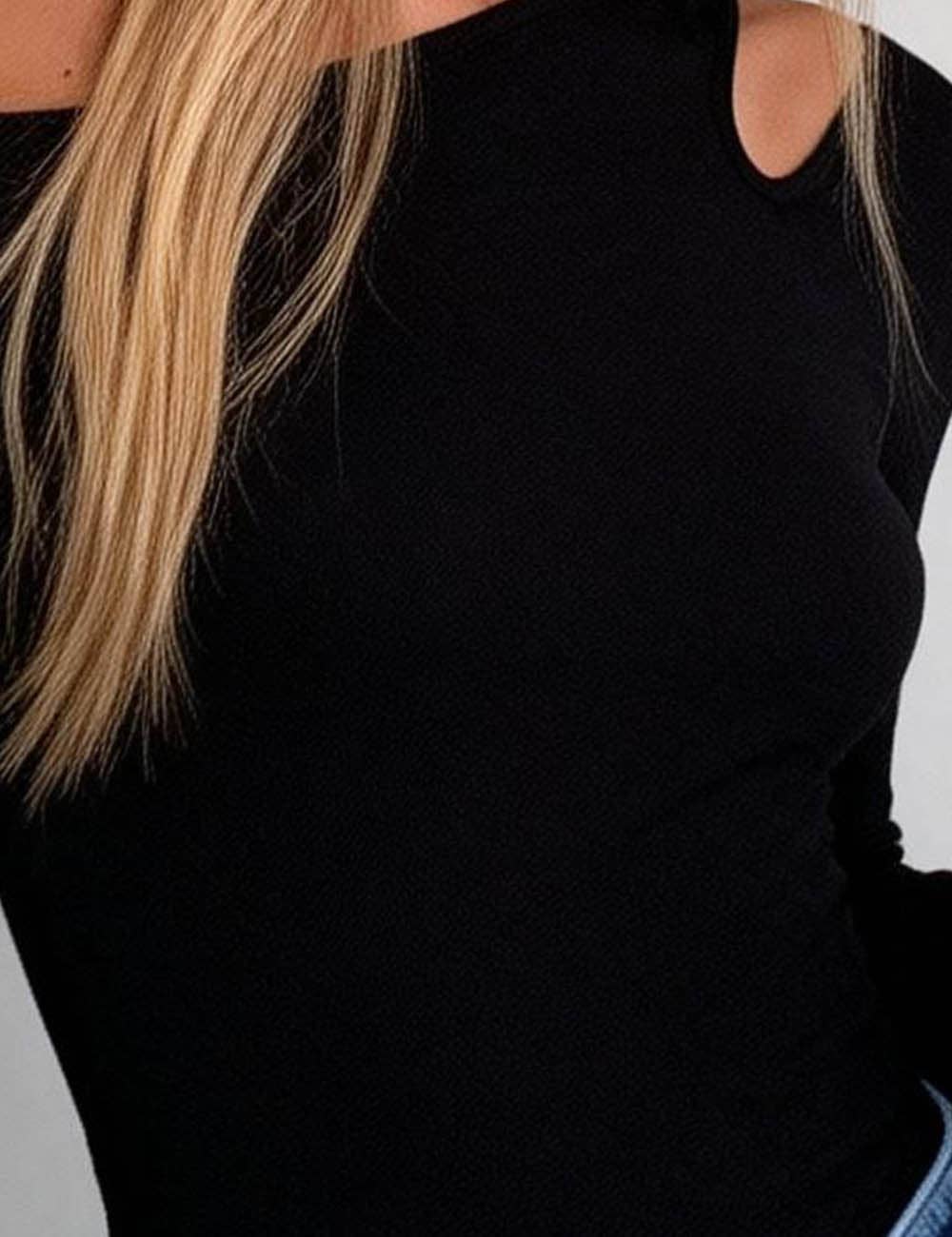 Ladies Solid Color Cutout One-Shoulder Long Sleeves Top