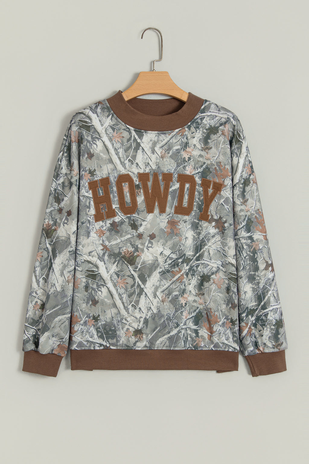 Gray Western Camo Letter Print Baggy Pullover Sweatshirt