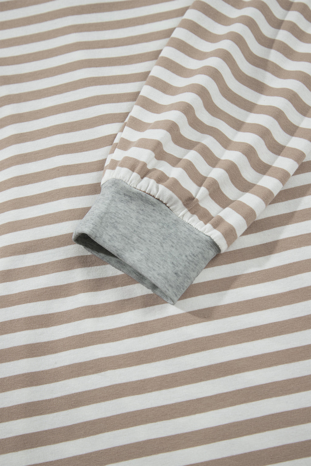 Brown Stripe Striped Colorblock Cuffs Round Neck Long Sleeve Shift Dress
