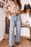 Beau Blue Sparkle Detail Western Casual Shift Jeans