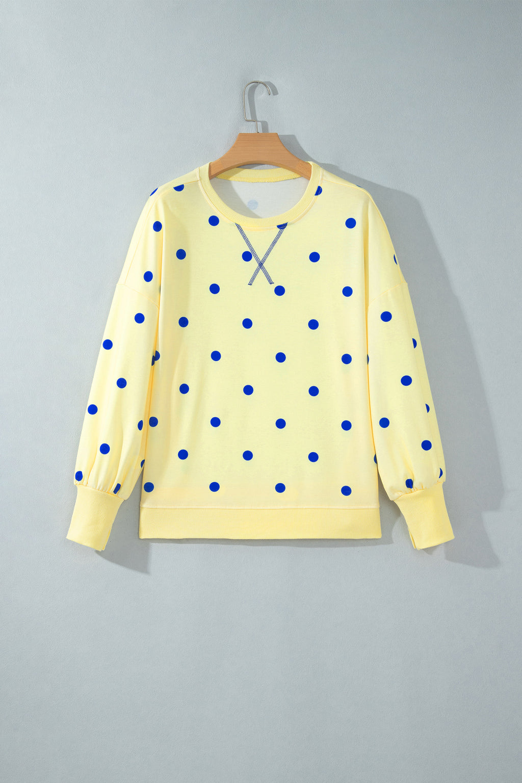Beige Polka Dot Loose Long Sleeve Split Hem Pullover Top