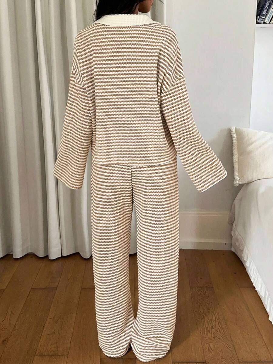 Striped Pullover & Wide Leg Lounge Set