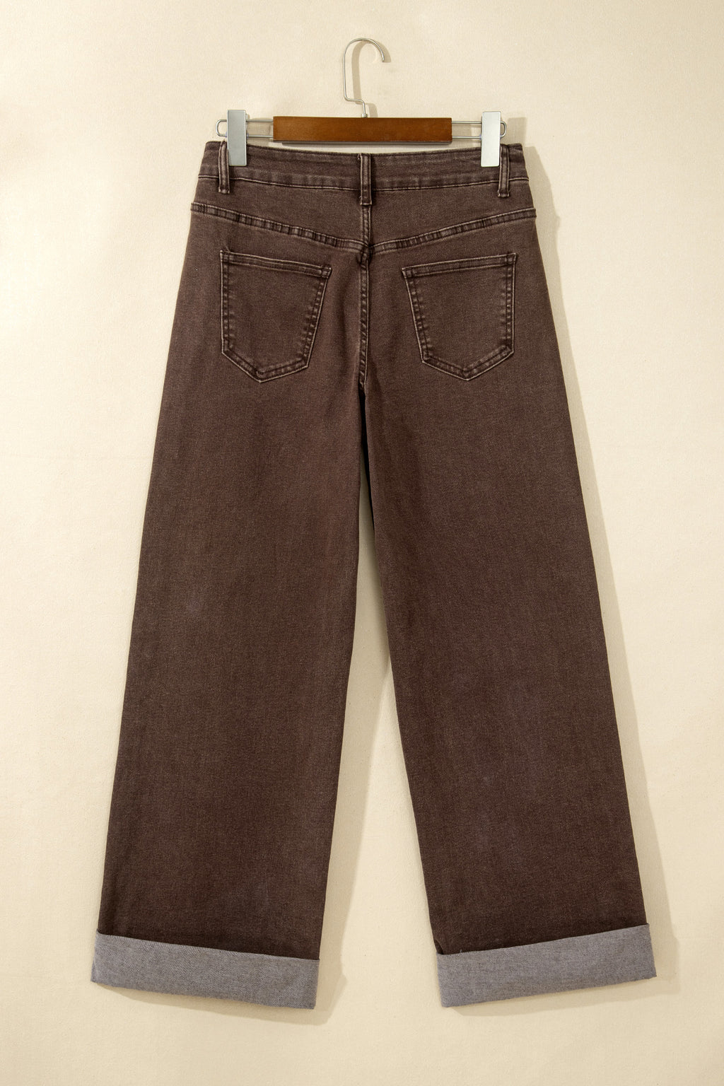 Coffee Studded Detail Straight Leg Casual Loose Jeans