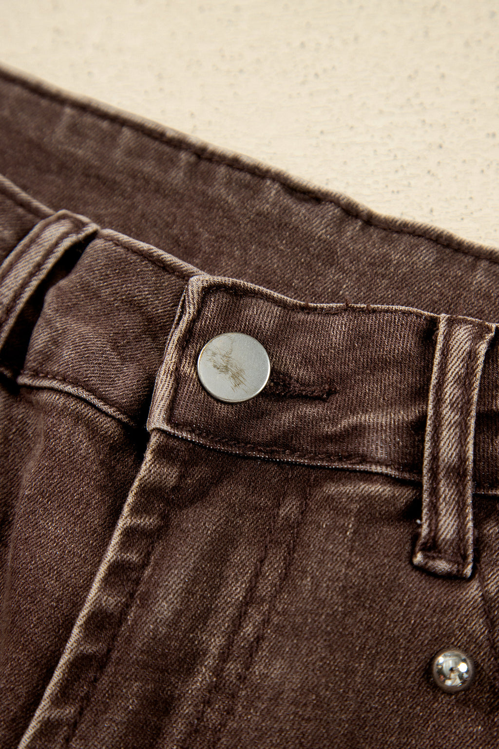 Coffee Studded Detail Straight Leg Casual Loose Jeans