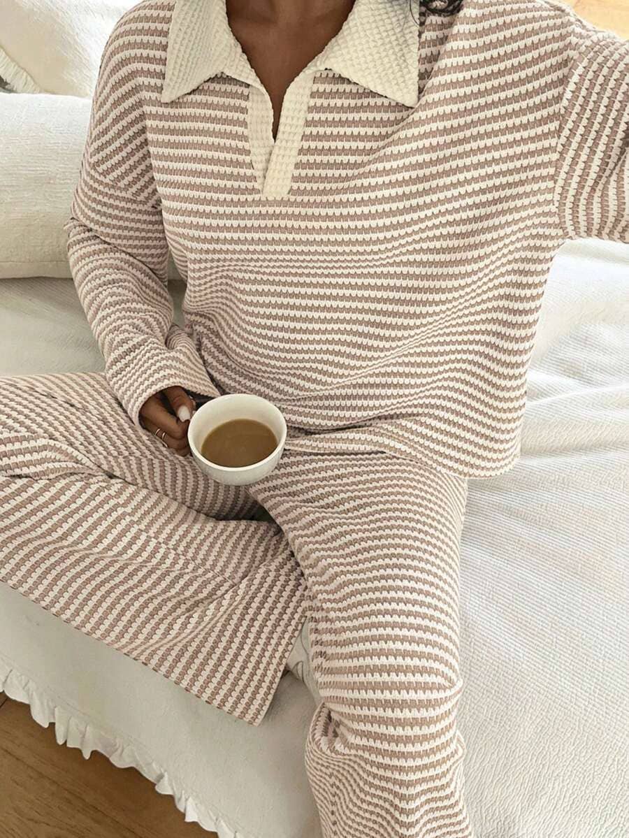 Striped Pullover & Wide Leg Lounge Set