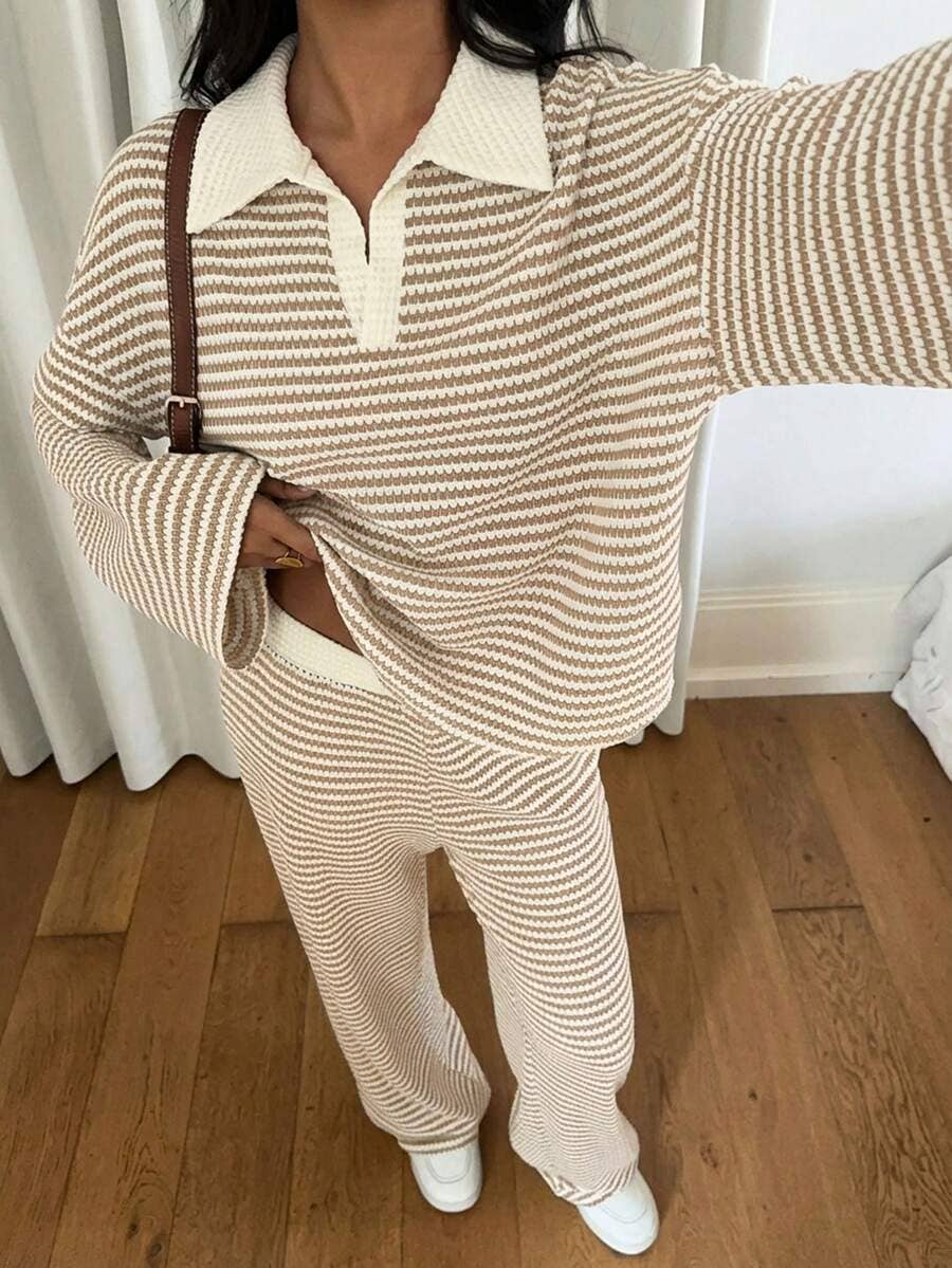 Striped Pullover & Wide Leg Lounge Set