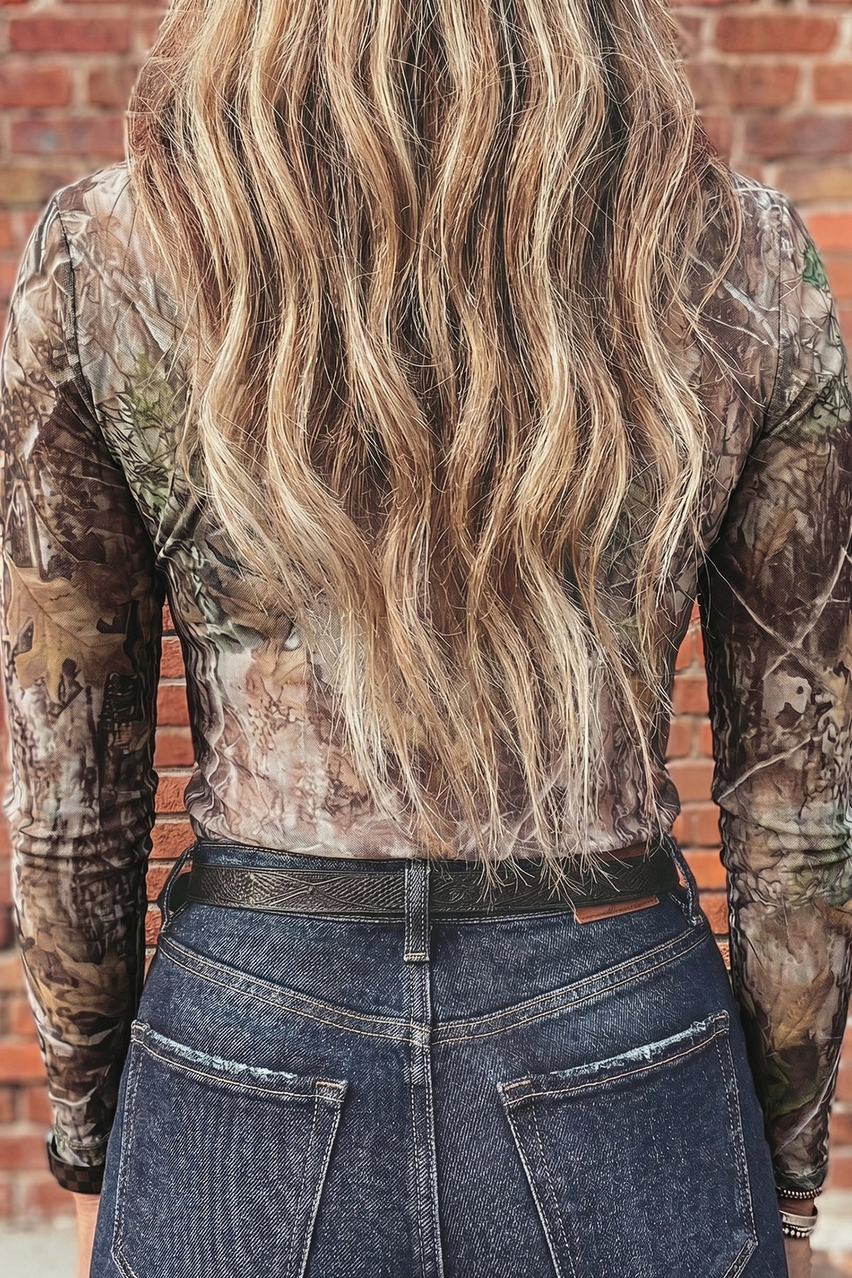 Apricot Floral Print Slim Fit Mesh Long Sleeve Mock Neck Top