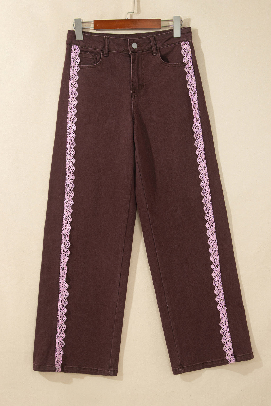 Beau Blue Lace Trim Casual Full-Length Regular Fit Jeans