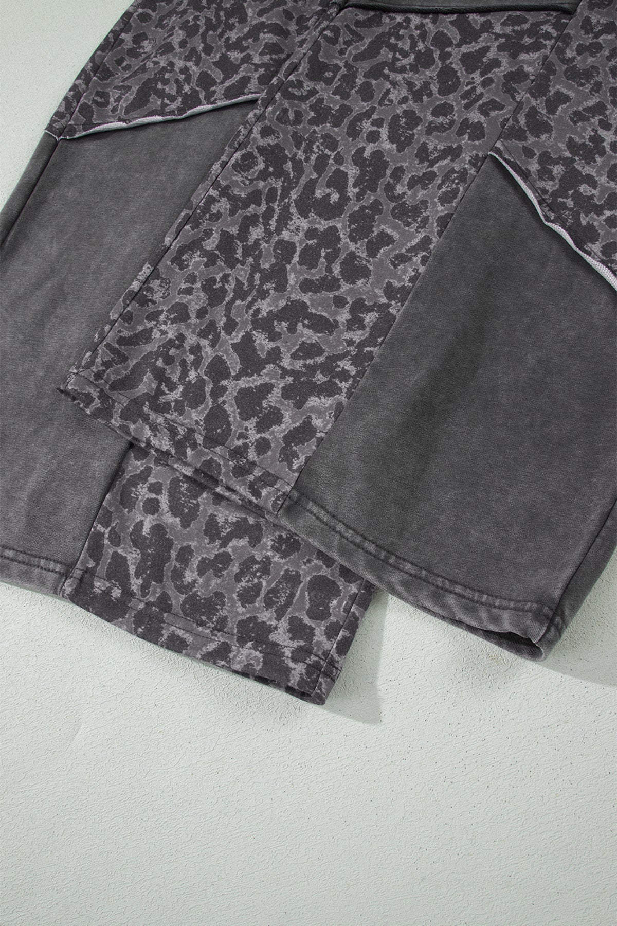 Dark Grey Plus Size Leopard Patchwork Mineral Wash Wide Leg Pants