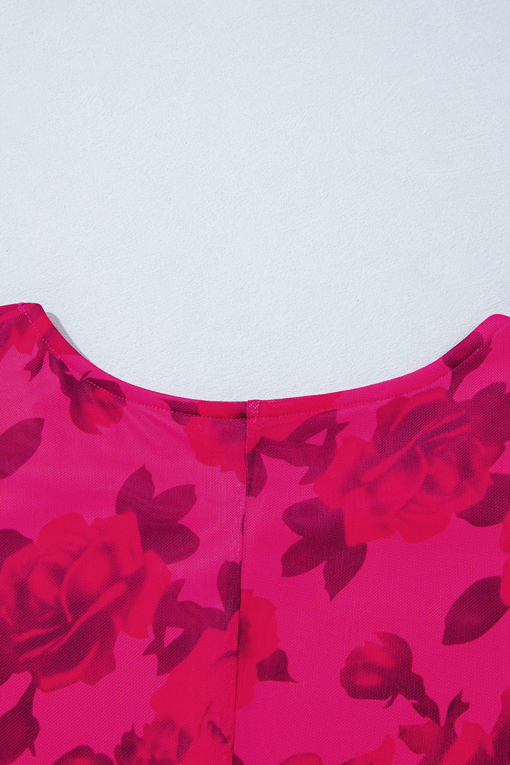 Red Floral Print Cuff Hem Serging Long Sleeve Sheath Dress