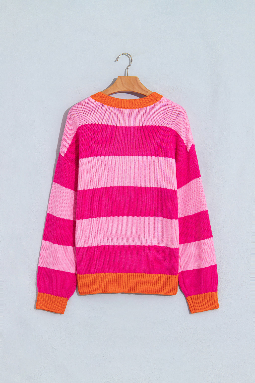 Rose Stripe Casual Colorblock Knit Drop Shoulder Relaxed Sweater