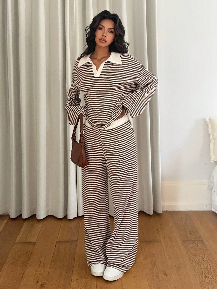Striped Pullover & Wide Leg Lounge Set