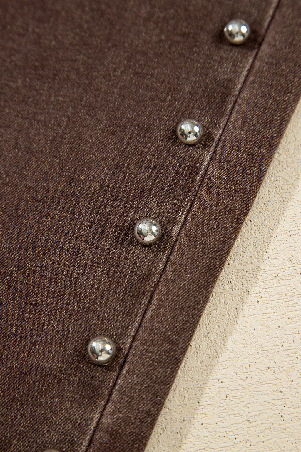 Coffee Studded Detail Straight Leg Casual Loose Jeans