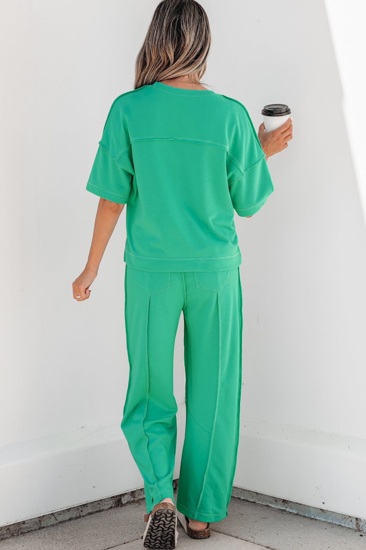 Rose Red Drop Shoulder Boxy Tee and Barrel Pants Set