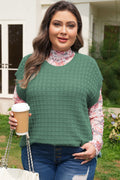 Mist Green Plus Size Solid Color Textured Knit Short Sleeve Sweater
