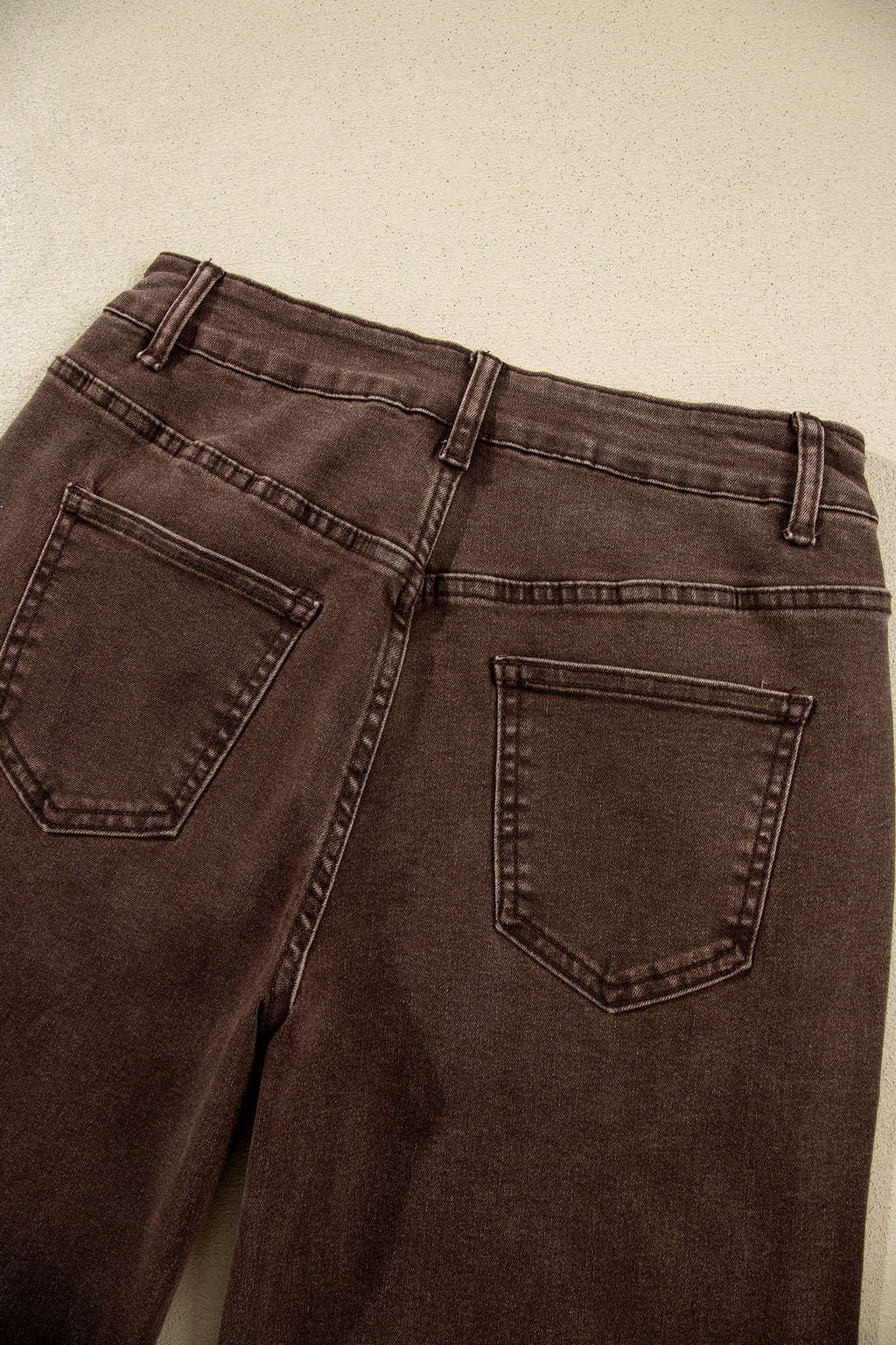 Coffee Studded Detail Straight Leg Casual Loose Jeans