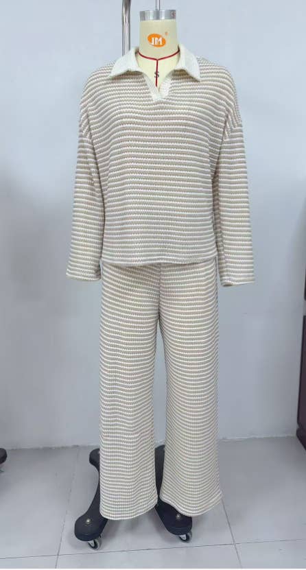 Striped Pullover & Wide Leg Lounge Set