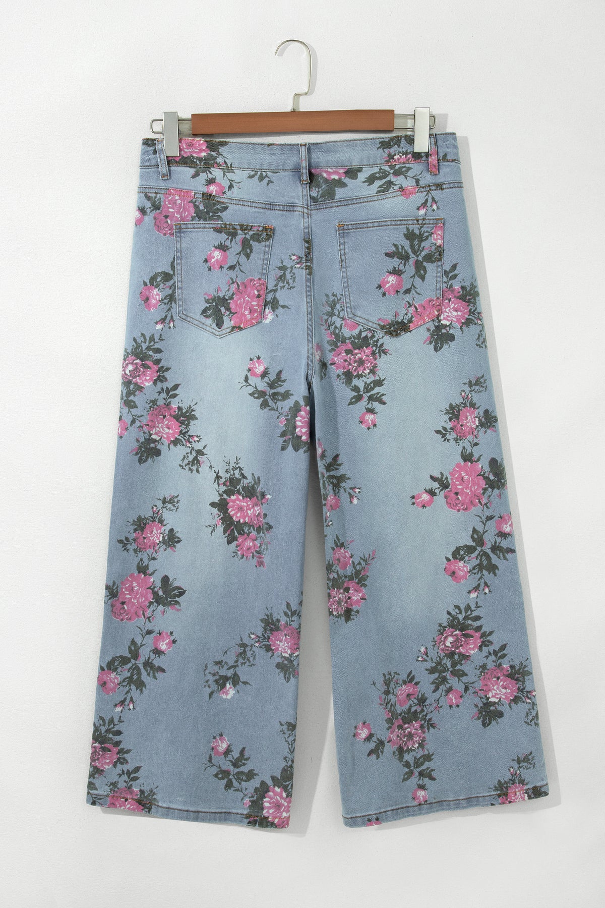 Sky Blue Plus Size Floral Print Ankle Length Loose Jeans
