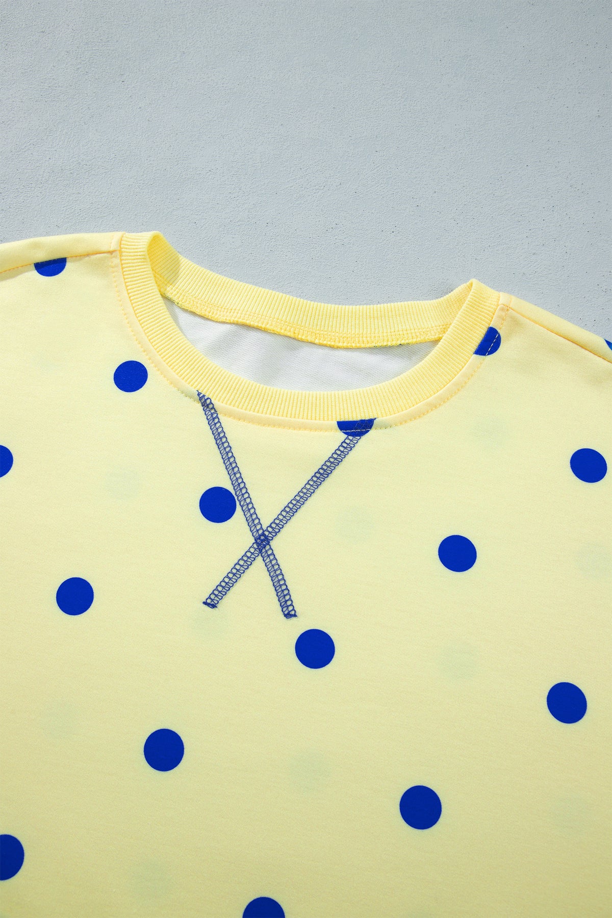 Beige Polka Dot Loose Long Sleeve Split Hem Pullover Top