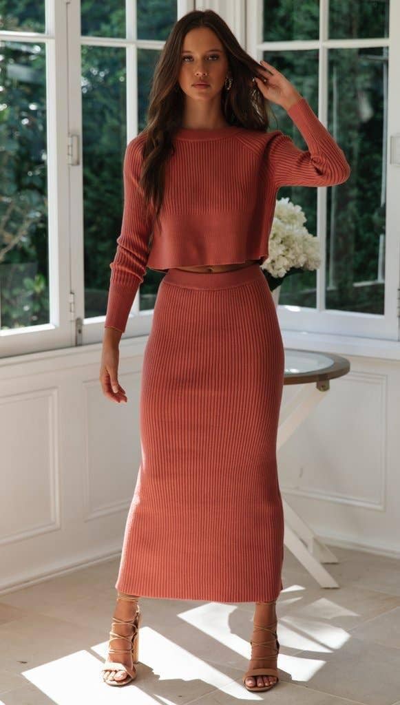 Solid Color Top & Skirt 2PCS Kintted Set Sweater Set HL7300