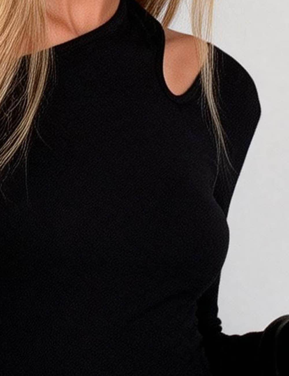 Ladies Solid Color Cutout One-Shoulder Long Sleeves Top