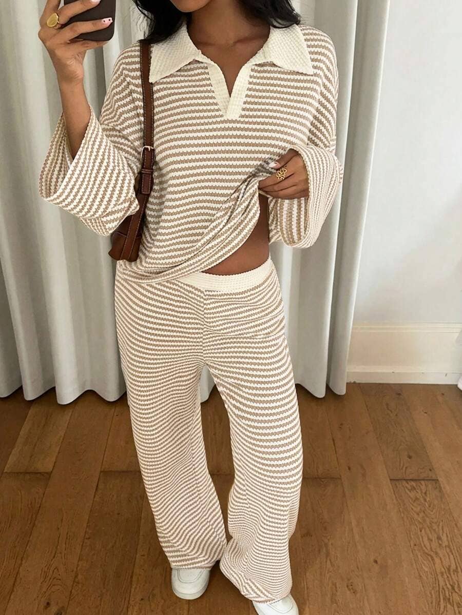 Striped Pullover & Wide Leg Lounge Set