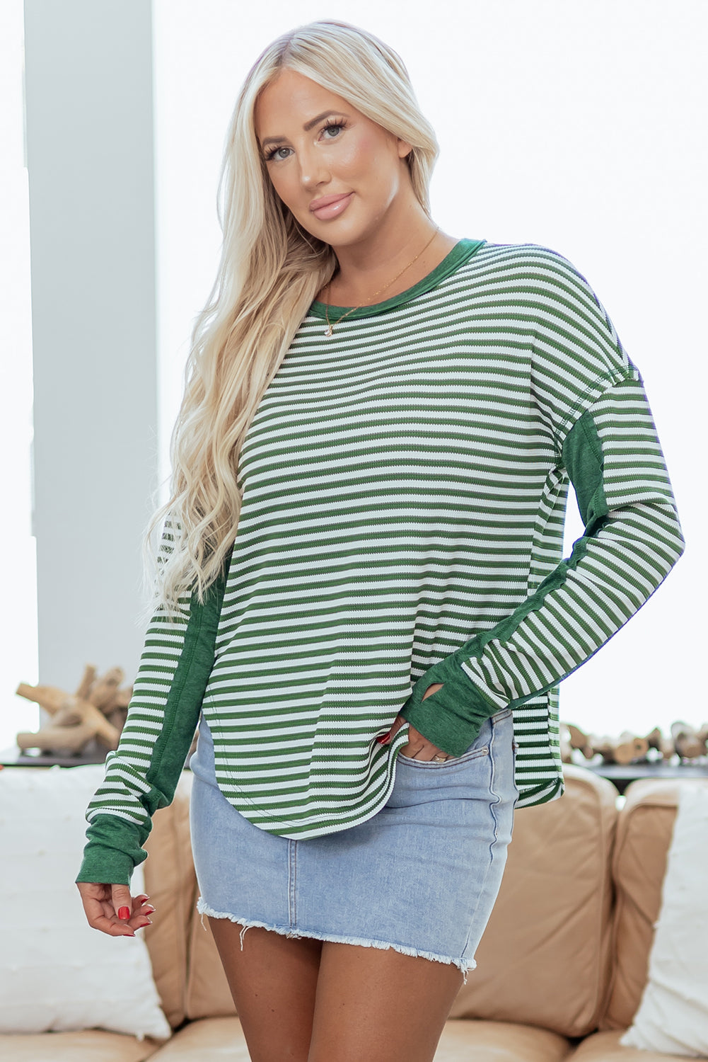 Green Stripe Thermal Top