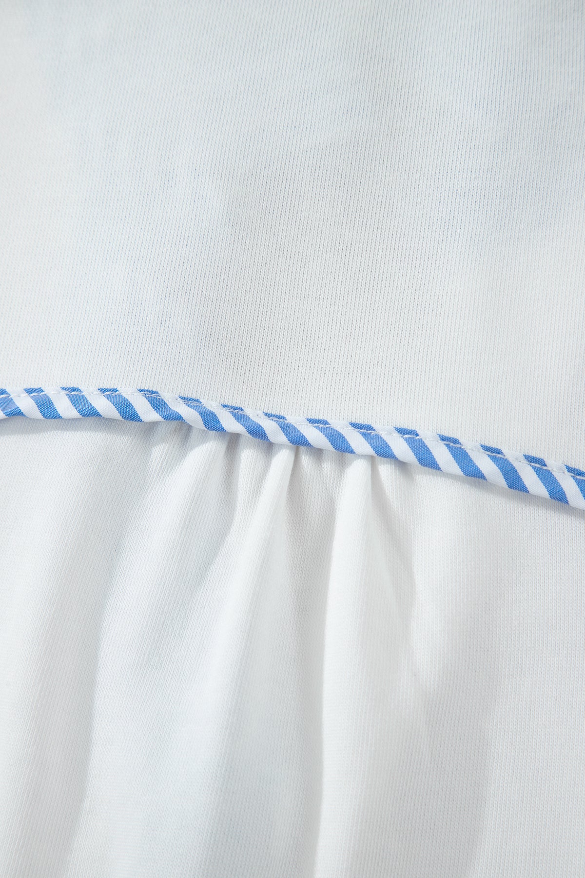 White Striped Frilled Collar Short Sleeve Blouse