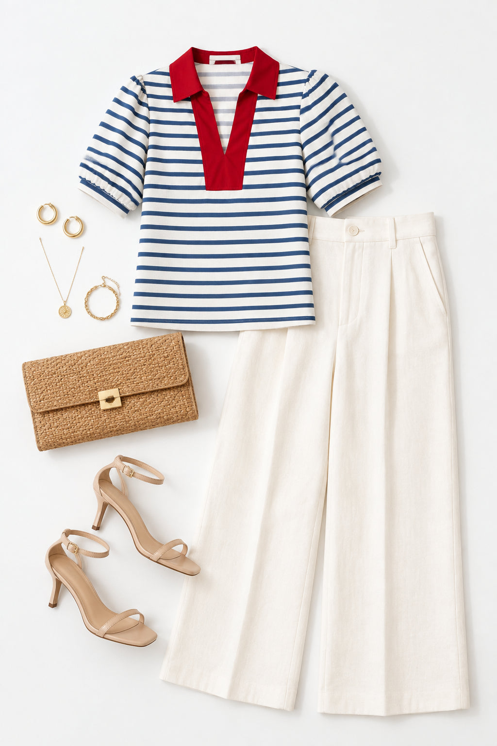 Blue Stripe Puff sleeve Blouse