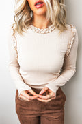 Beige Solid Ruffle Long Sleeve