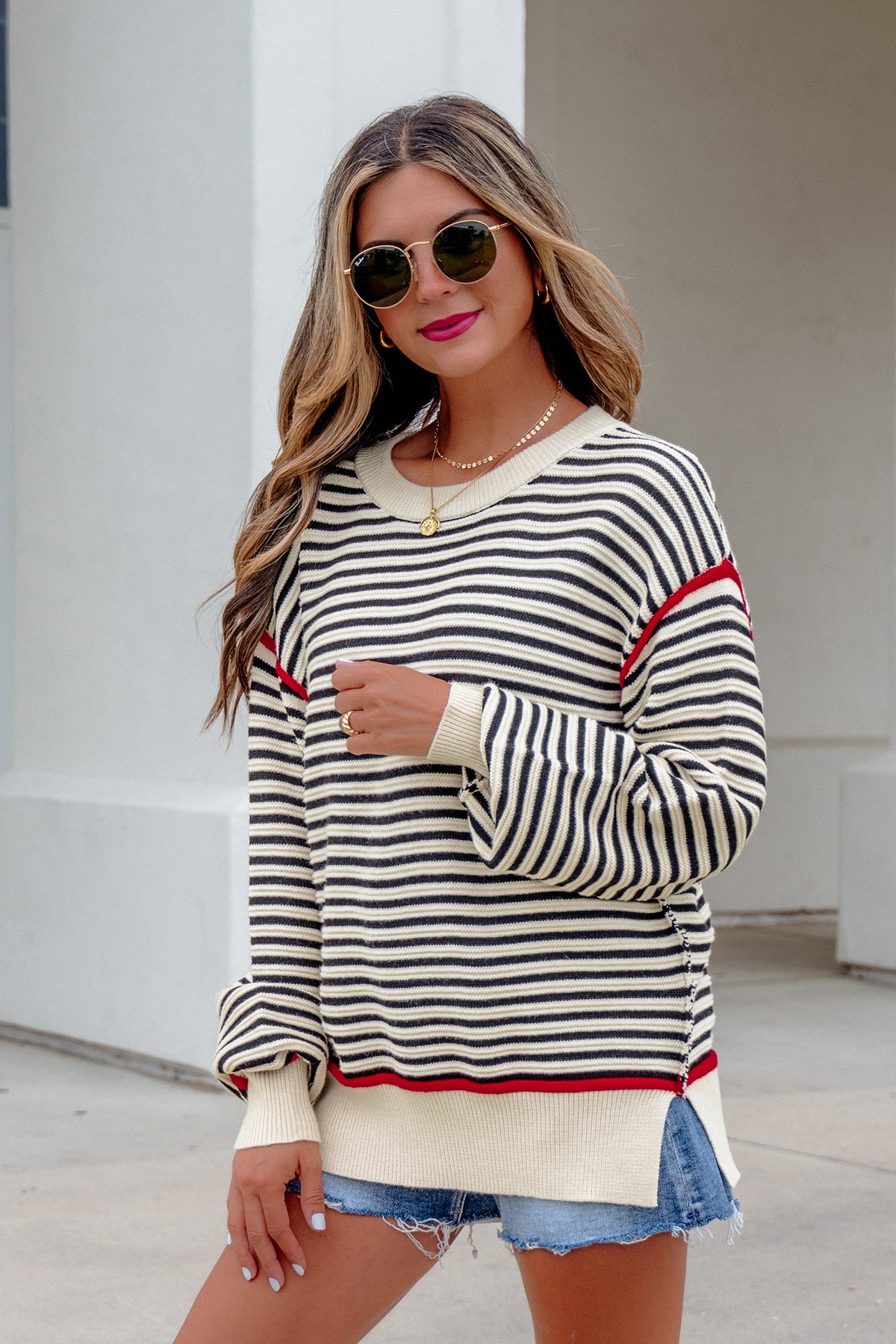 Black striped Ribbed Oversized Sweater
