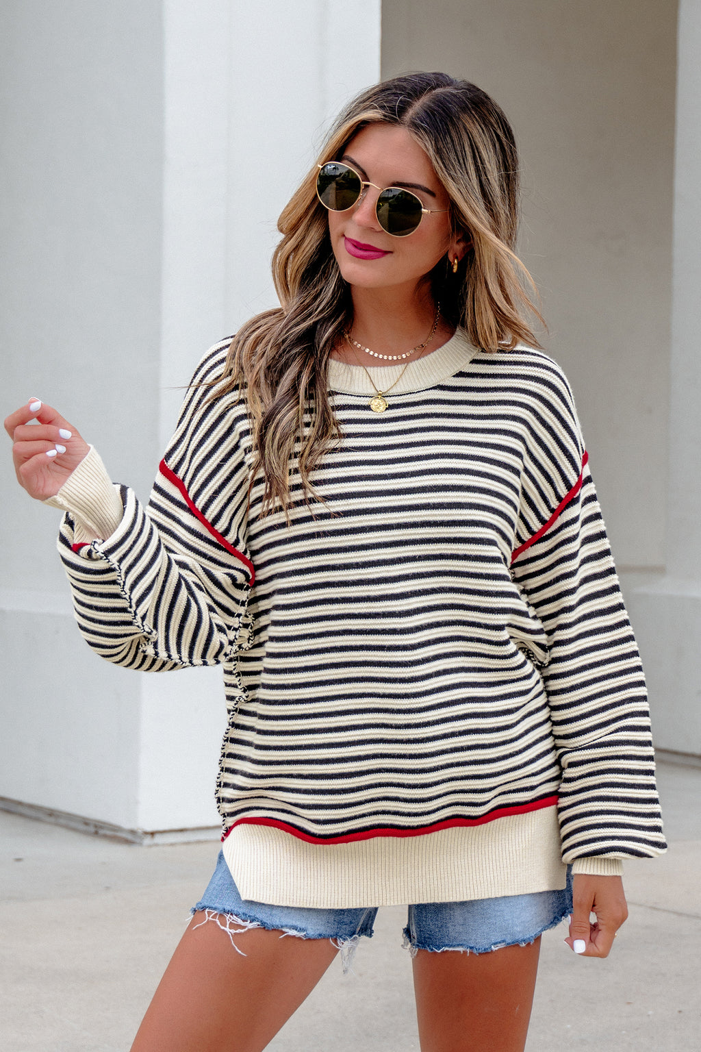 Black striped Ribbed Oversized Sweater