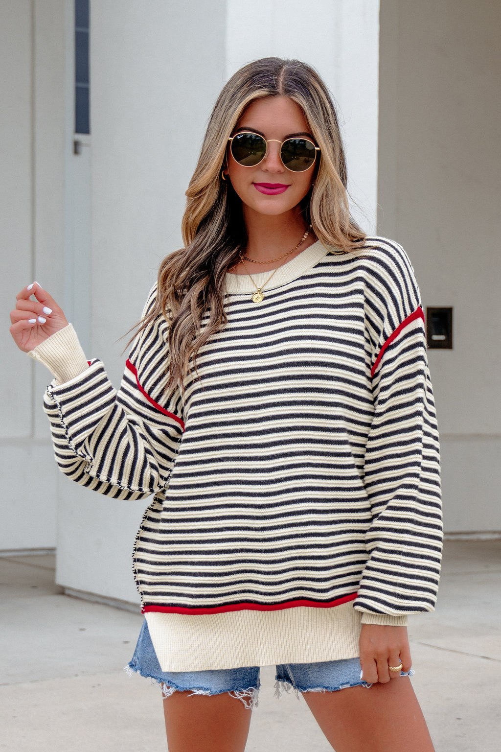Black striped Ribbed Oversized Sweater