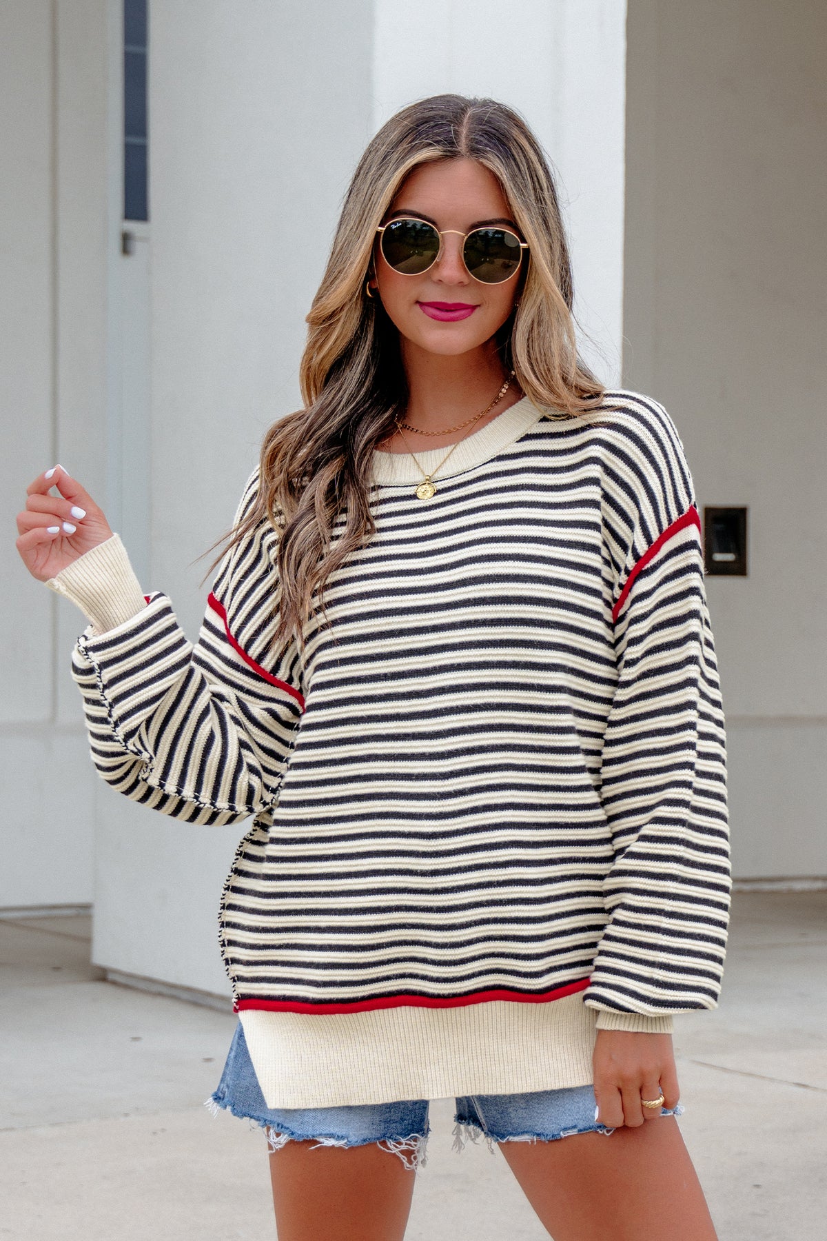 Black striped Ribbed Oversized Sweater