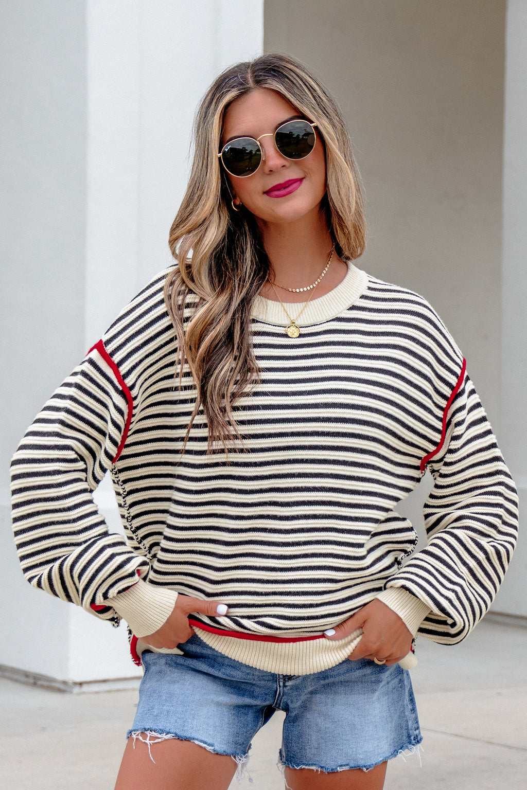 Black striped Ribbed Oversized Sweater