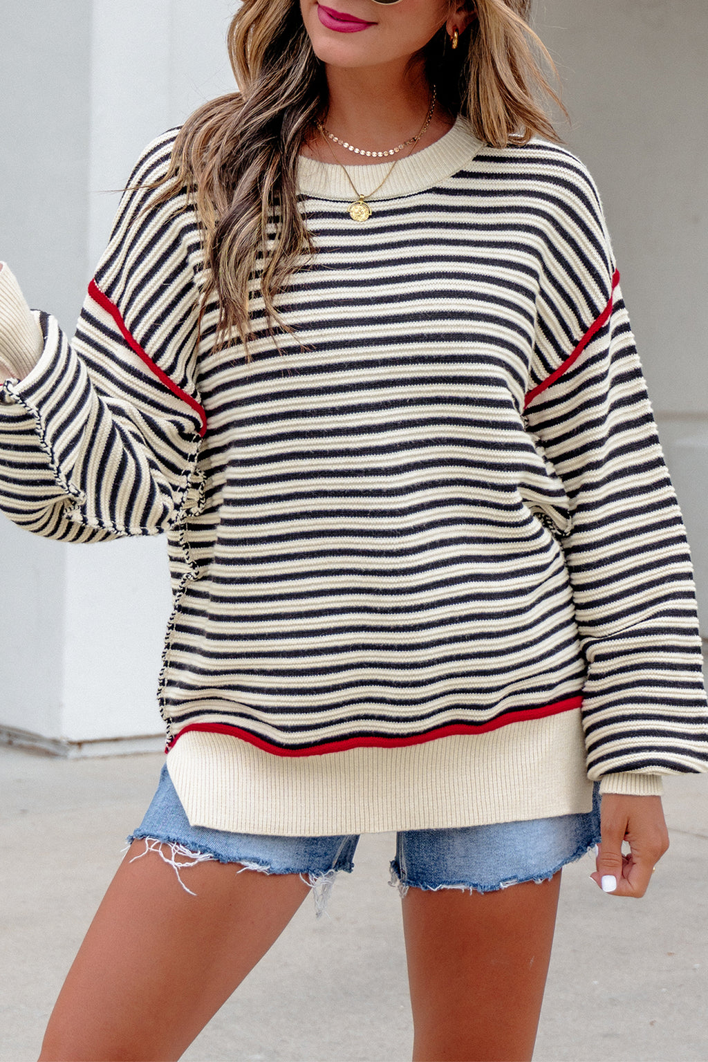Black striped Ribbed Oversized Sweater