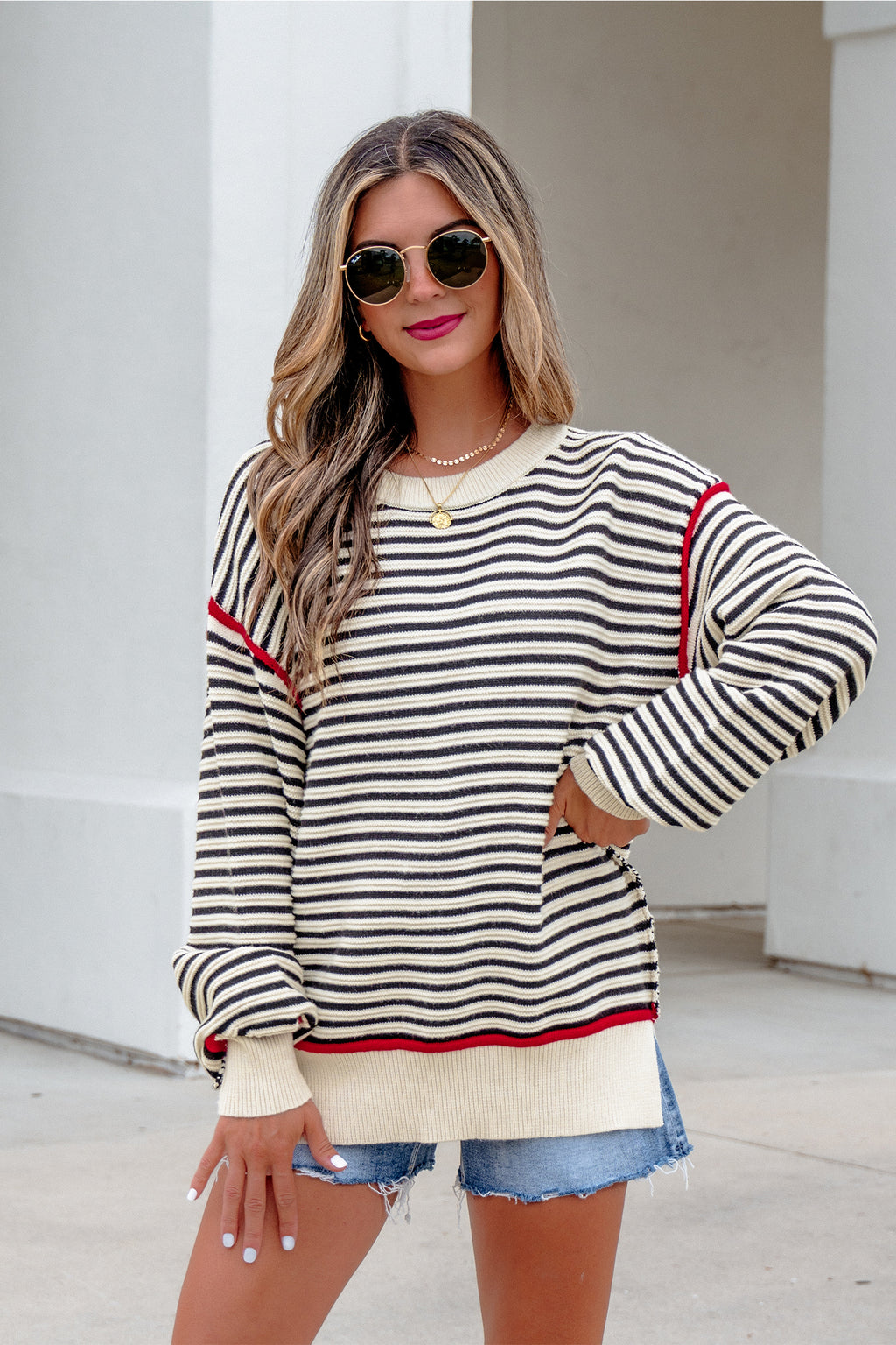Black striped Ribbed Oversized Sweater