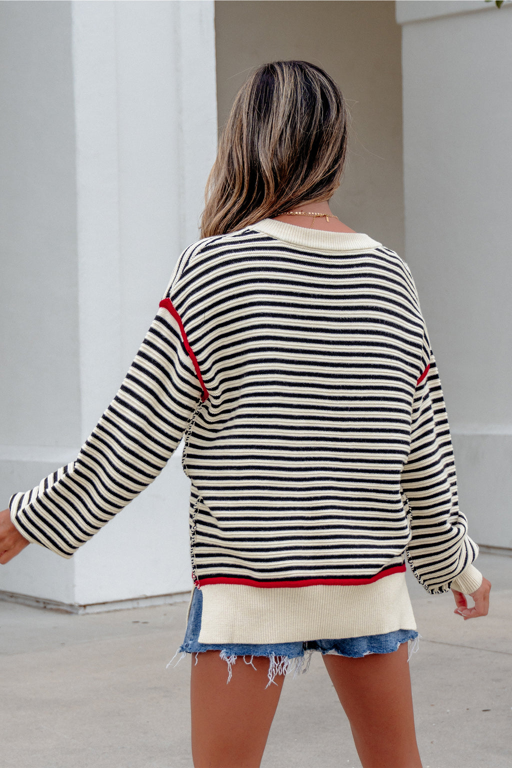 Black striped Ribbed Oversized Sweater