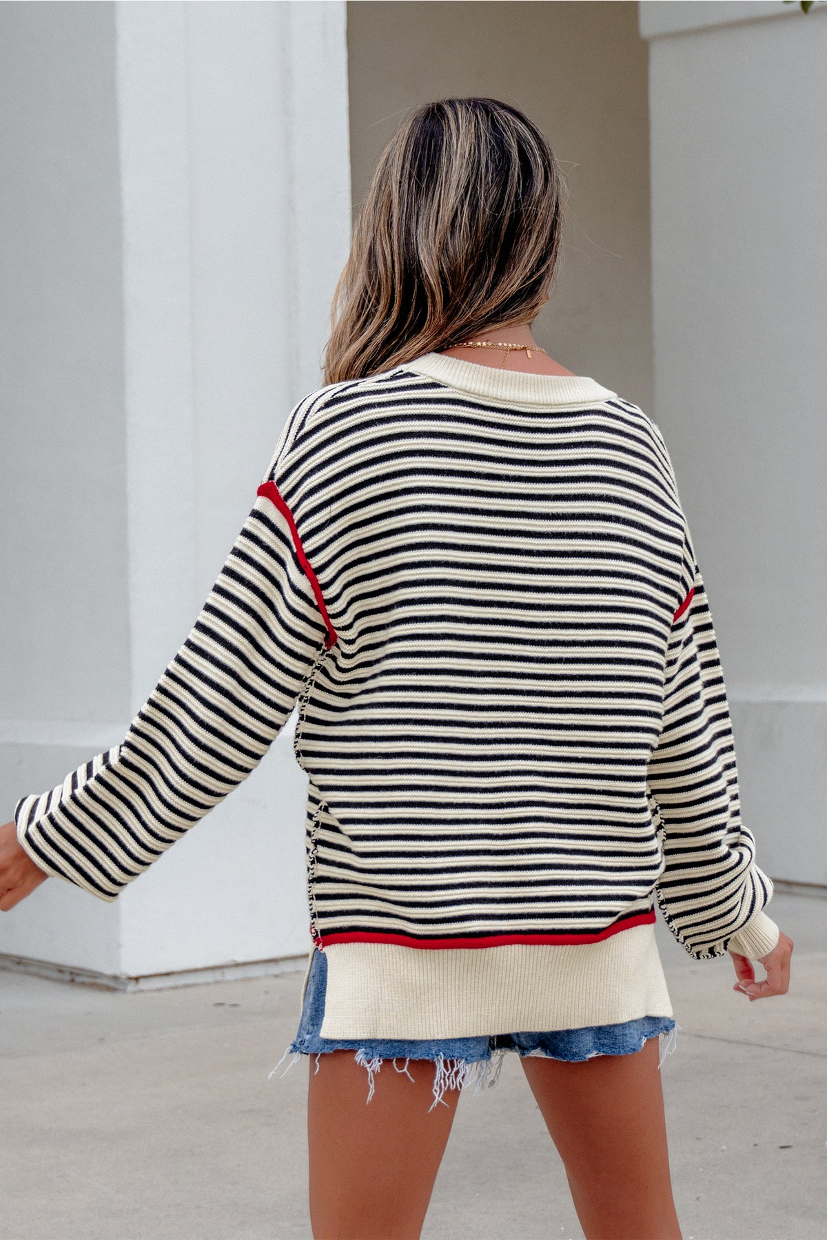 Black striped Ribbed Oversized Sweater