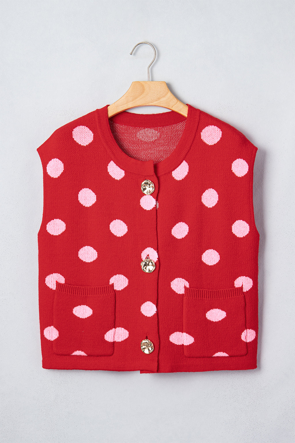 Red Polka Dot Sleeveless Knit Sweater Vest