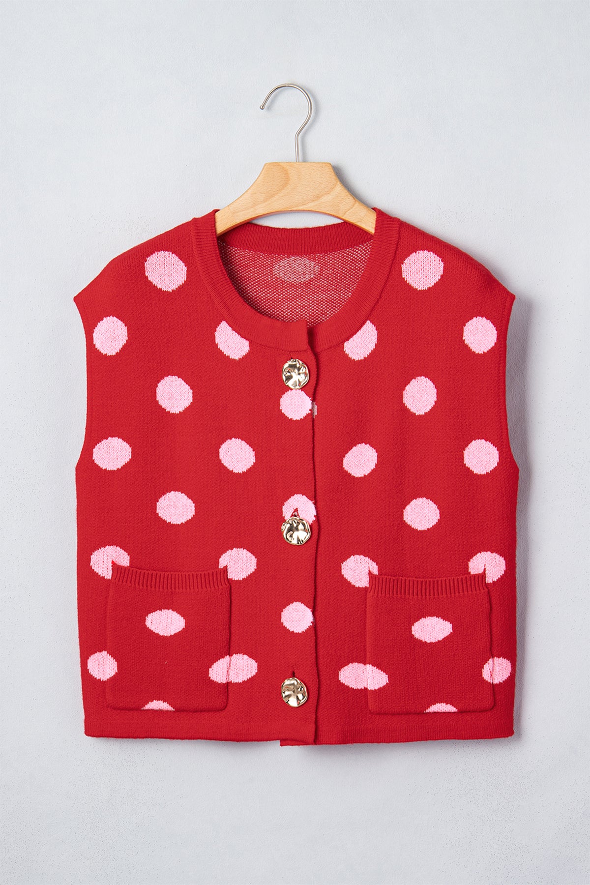 Red Polka Dot Sleeveless Knit Sweater Vest