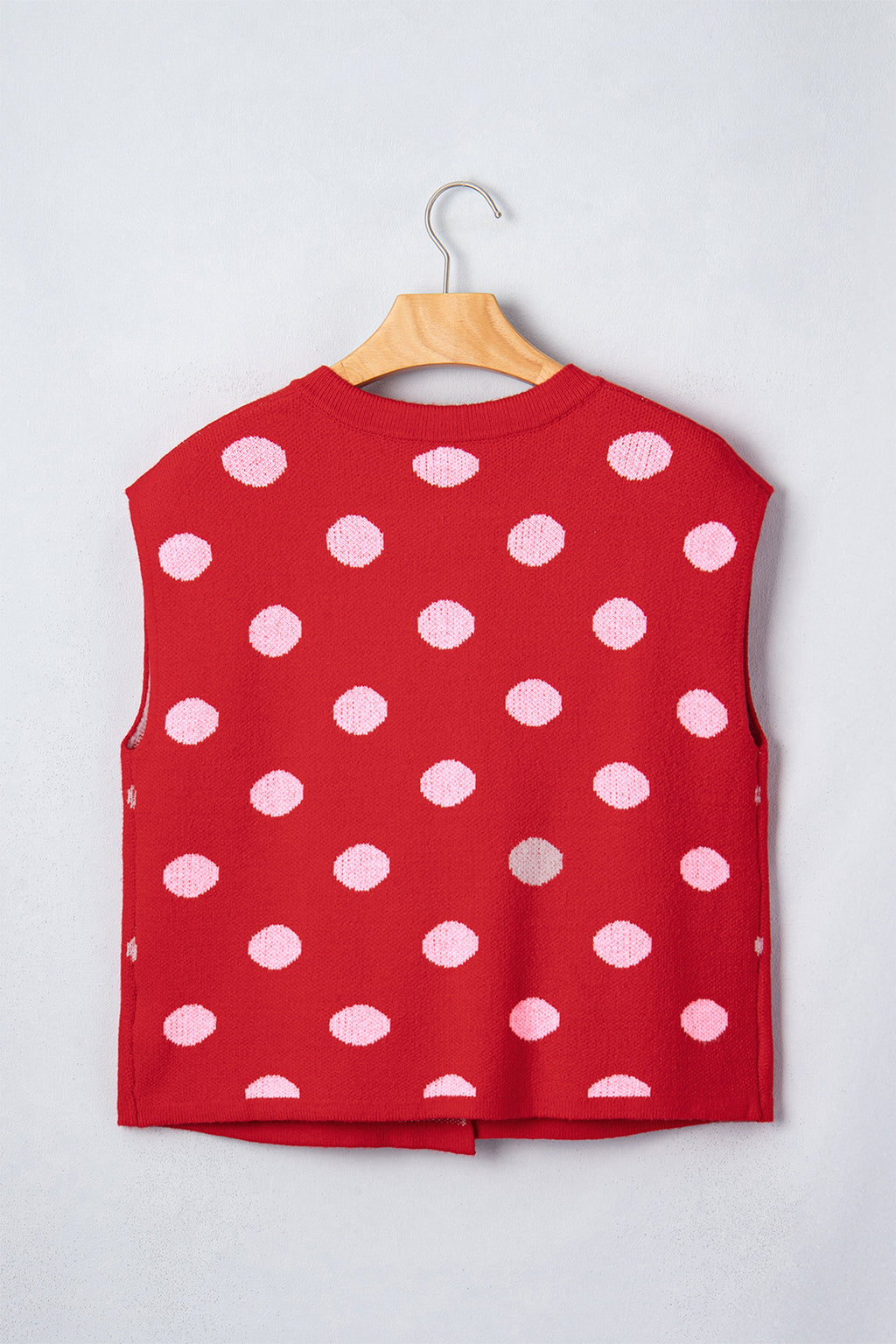 Red Polka Dot Sleeveless Knit Sweater Vest