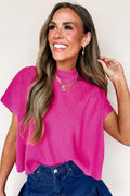 Bright Pink Solid ribbed Knit Mock Sweater