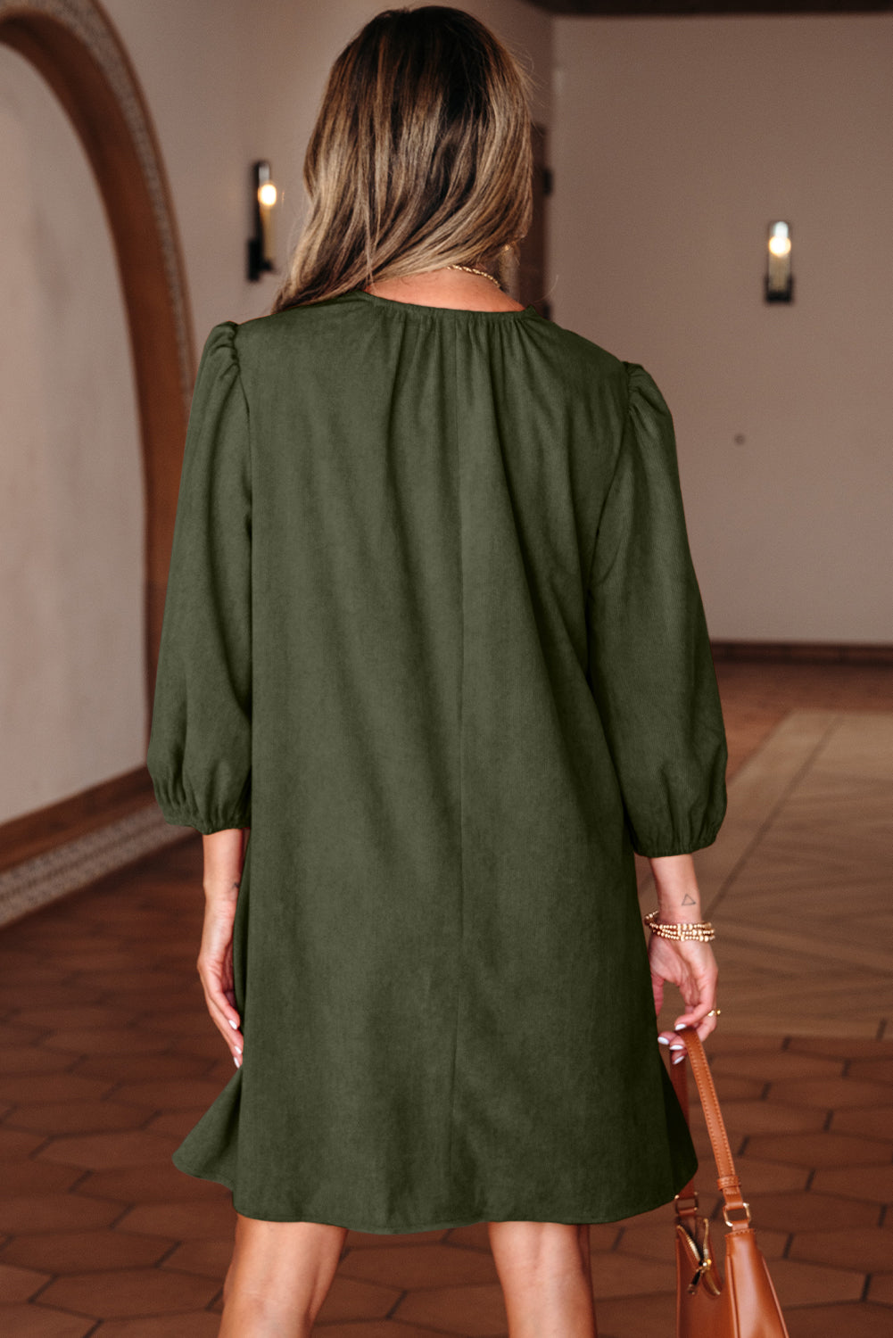 Moss Bracerlet Corduroy Sleeve Mini Dress