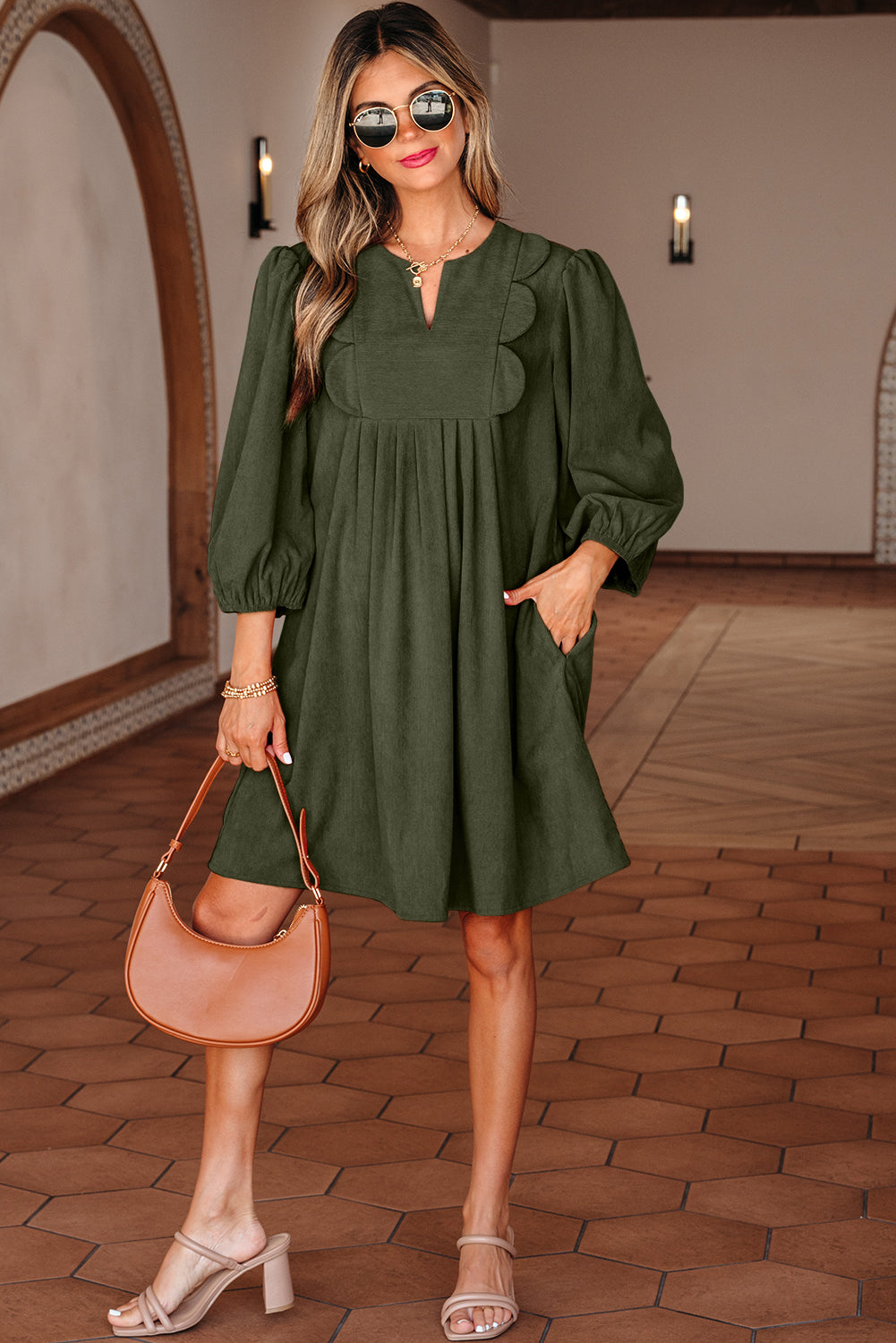 Moss Bracerlet Corduroy Sleeve Mini Dress